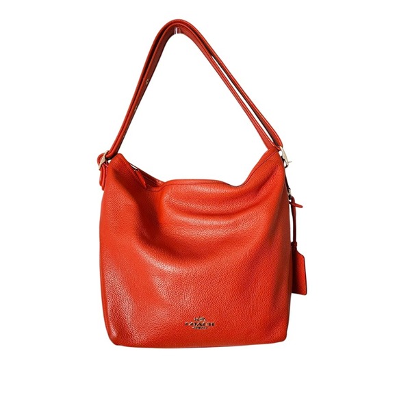COACH Dufflette Leather Hobo Shoulder Bag Red Slouchy Large Tote - Picture 1 of 16
